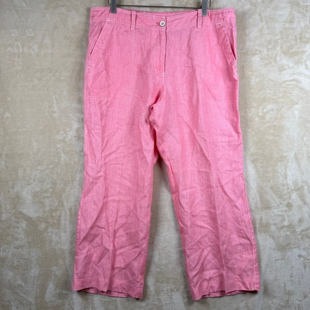 Tommy Bahama Womens 14 Pink 100% Linen Wide Leg Crop Pants Beach Resort Coastal
